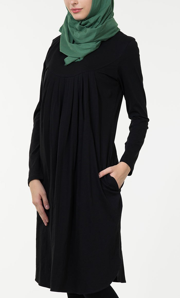 Basic Pleated Casual Wear Asymmetrical Tunic