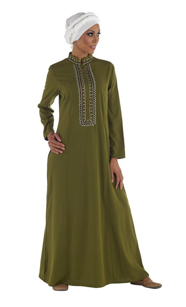 Beads And Thread Embroidered Modest Wear Abaya Dress - EastEssence.com