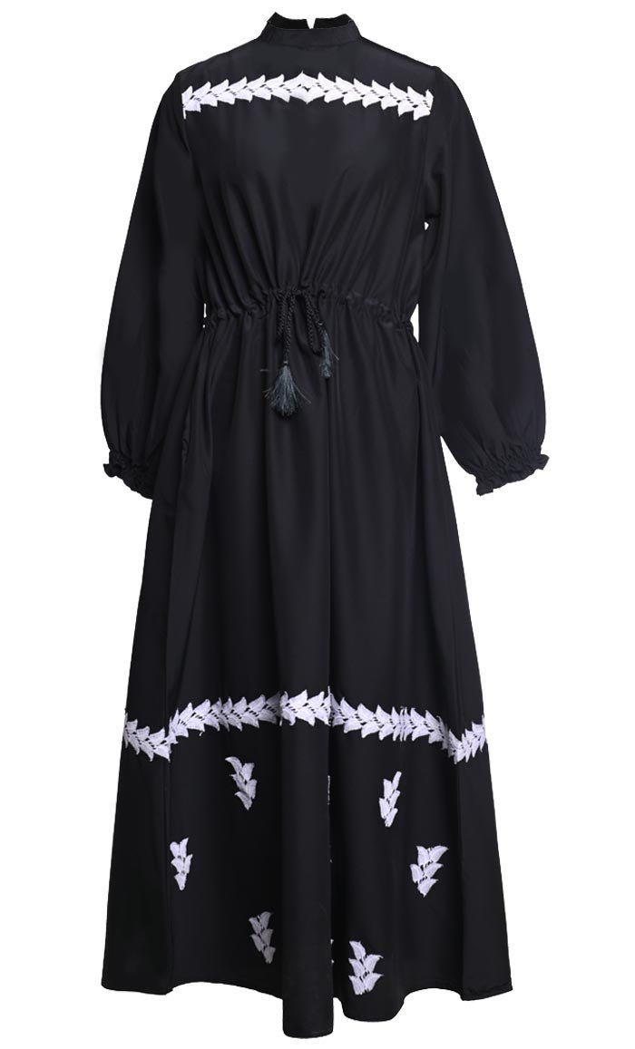 Beautiful Black White Intricate Lace Detailing Abaya - EastEssence.com