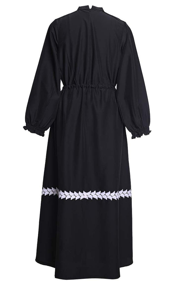 Beautiful Black White Intricate Lace Detailing Abaya - EastEssence.com