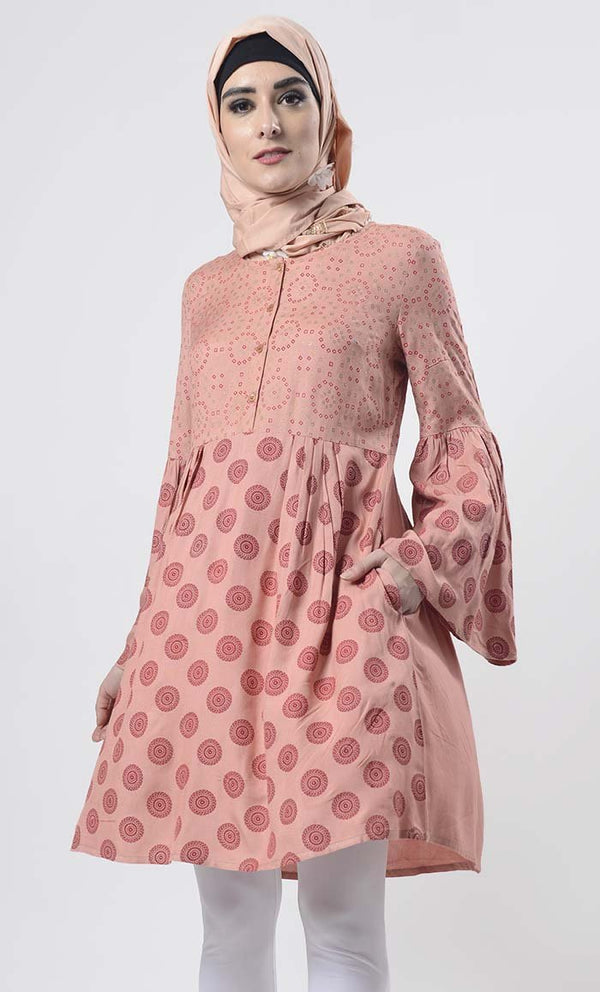 Beautiful Block Printed Front Open Button Tunic - EastEssence.com