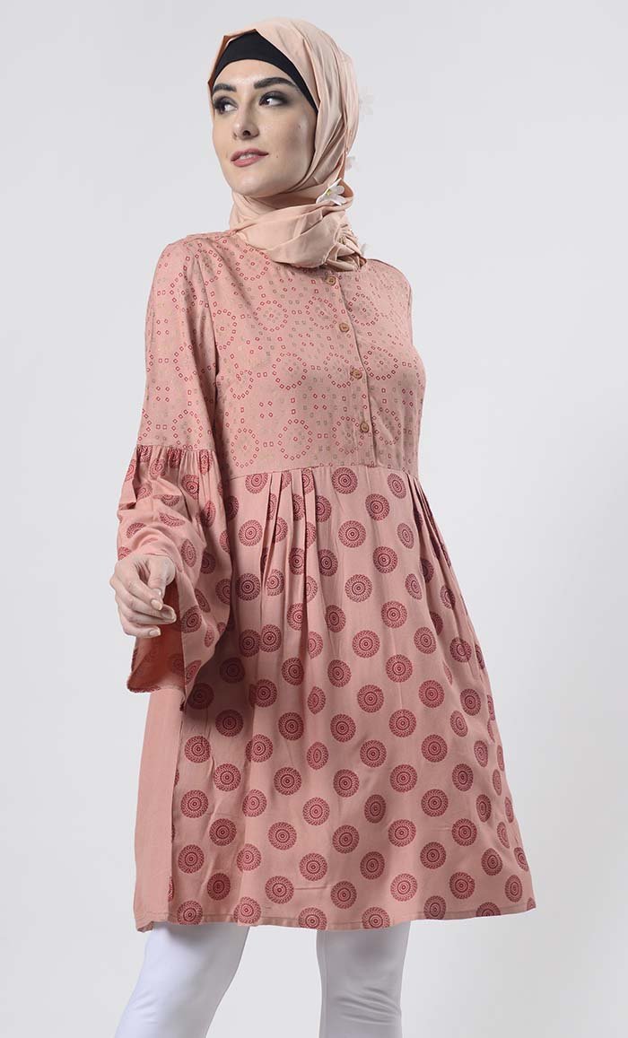 Beautiful Block Printed Front Open Button Tunic - EastEssence.com