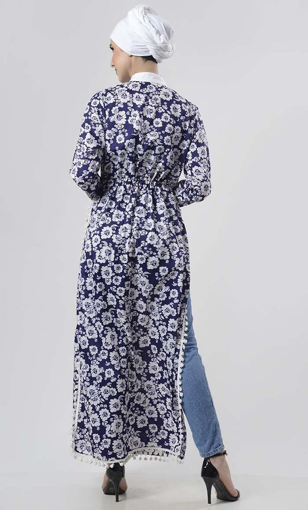 Beautiful Blue Butter Cup Floral Printed Abaya - EastEssence.com