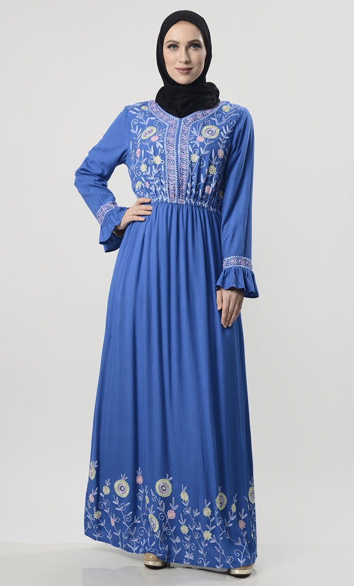 Beautiful Foral Embroidered With Pockets - EastEssence.com