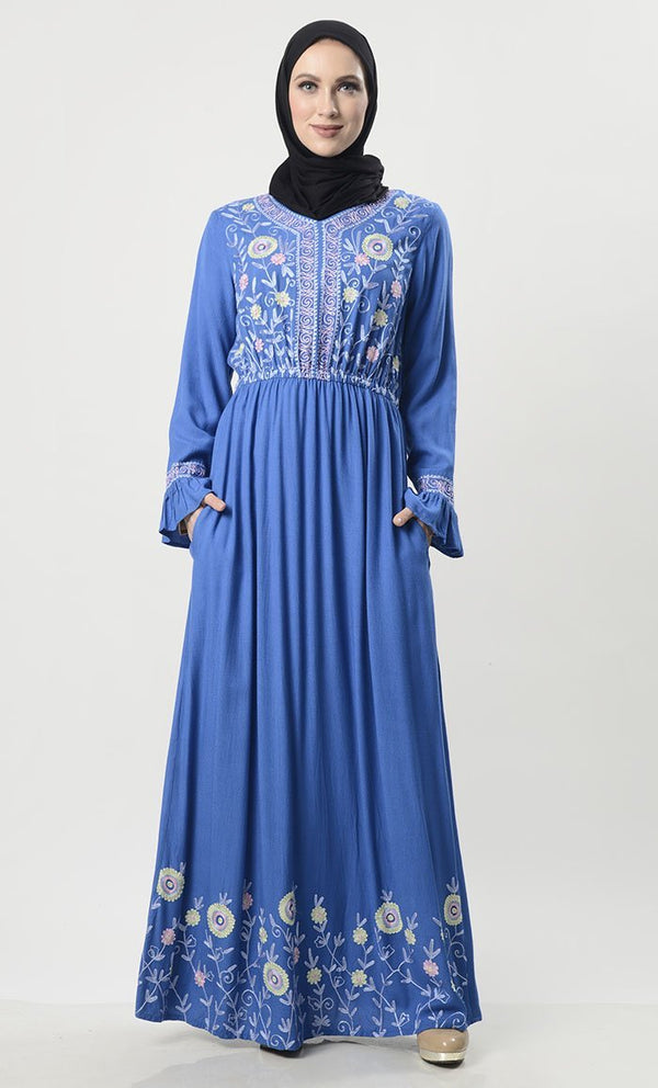 Beautiful Foral Embroidered With Pockets - EastEssence.com