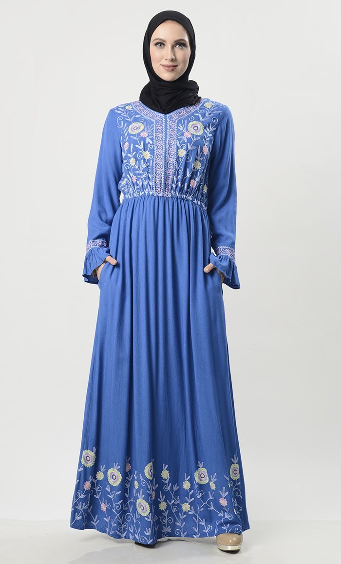 Beautiful Foral Embroidered With Pockets - EastEssence.com