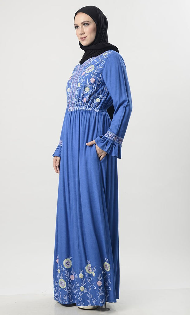 Beautiful Foral Embroidered With Pockets - EastEssence.com