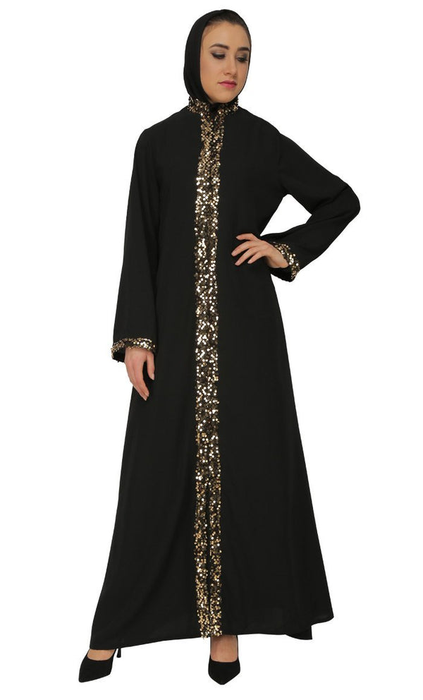 Beautiful Front Embroidered Sequin Abaya Dress - EastEssence.com