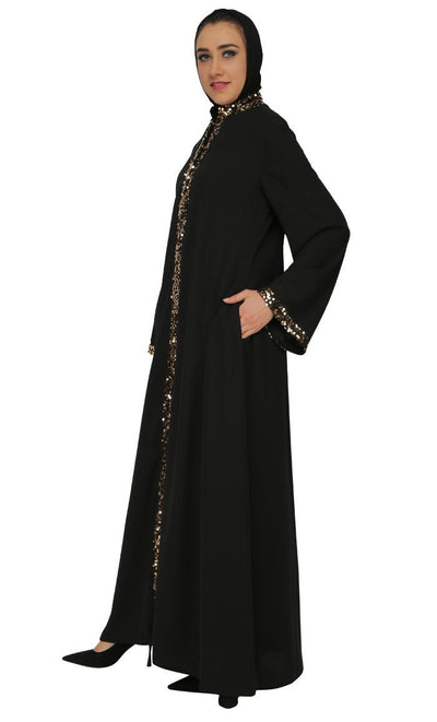 Beautiful Front Embroidered Sequin Abaya Dress - EastEssence.com