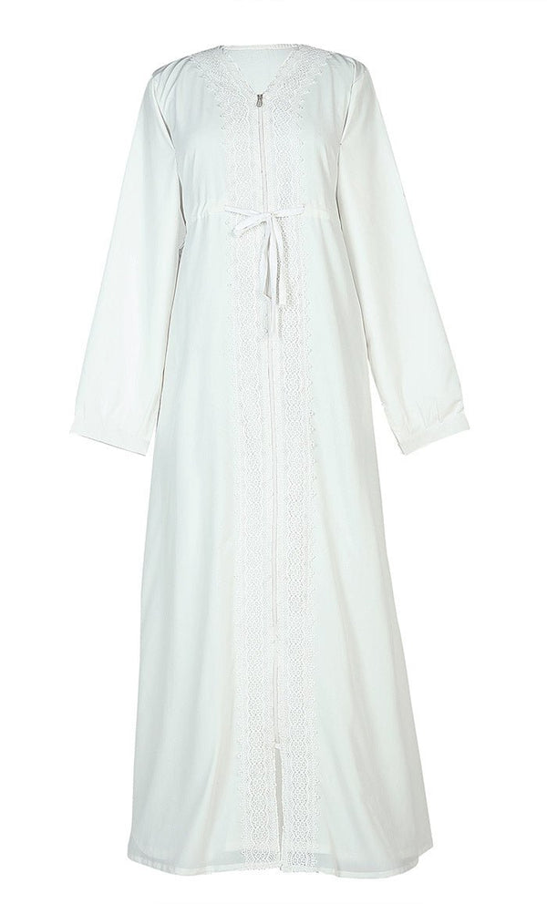 Beautiful Front Lace Detailing With Zipper Hajj / Umrah Abaya Included Pockets - EastEssence.com