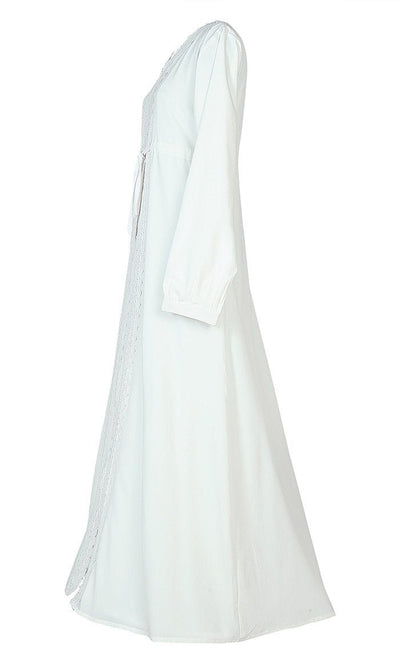 Beautiful Front Lace Detailing With Zipper Hajj / Umrah Abaya Included Pockets - EastEssence.com