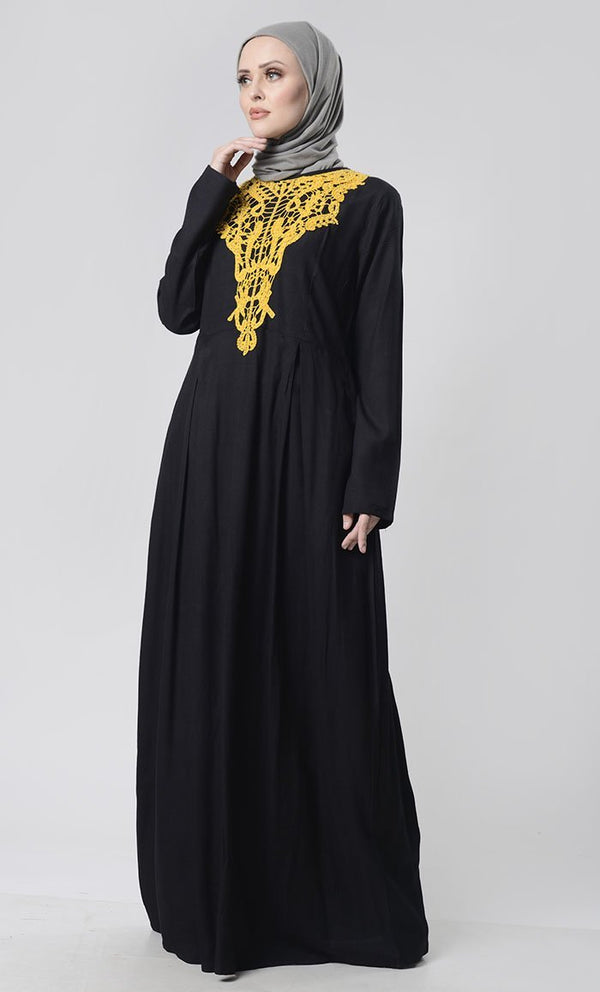 Beautiful Hand Work Neck Patch Abaya With Pockets - EastEssence.com