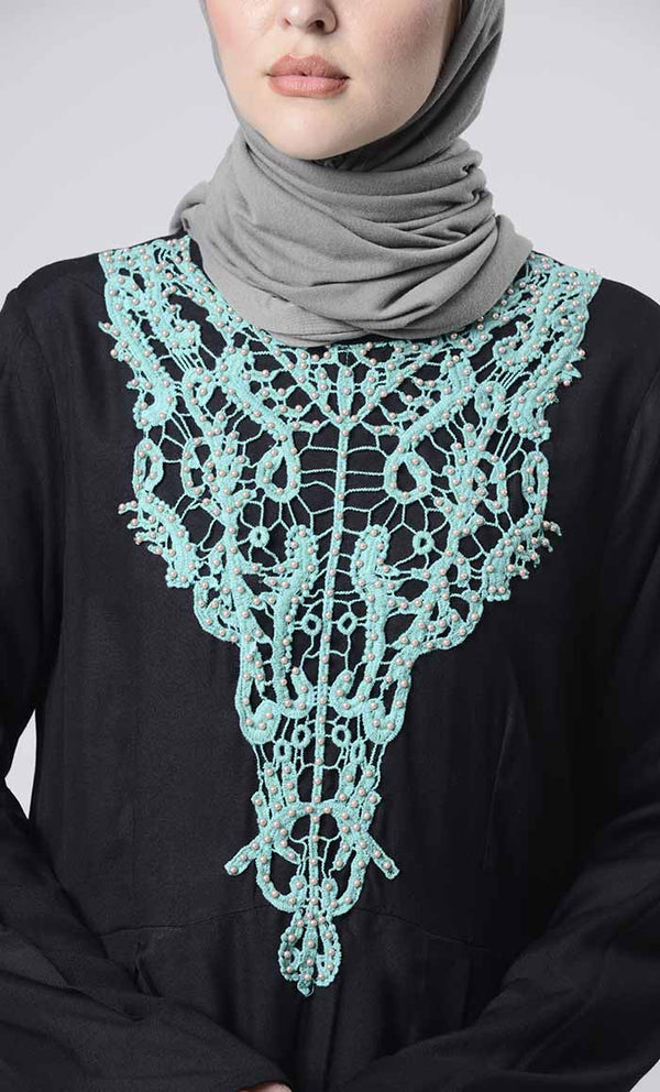 Beautiful Hand Work Neck Patch Abaya With Pockets - EastEssence.com