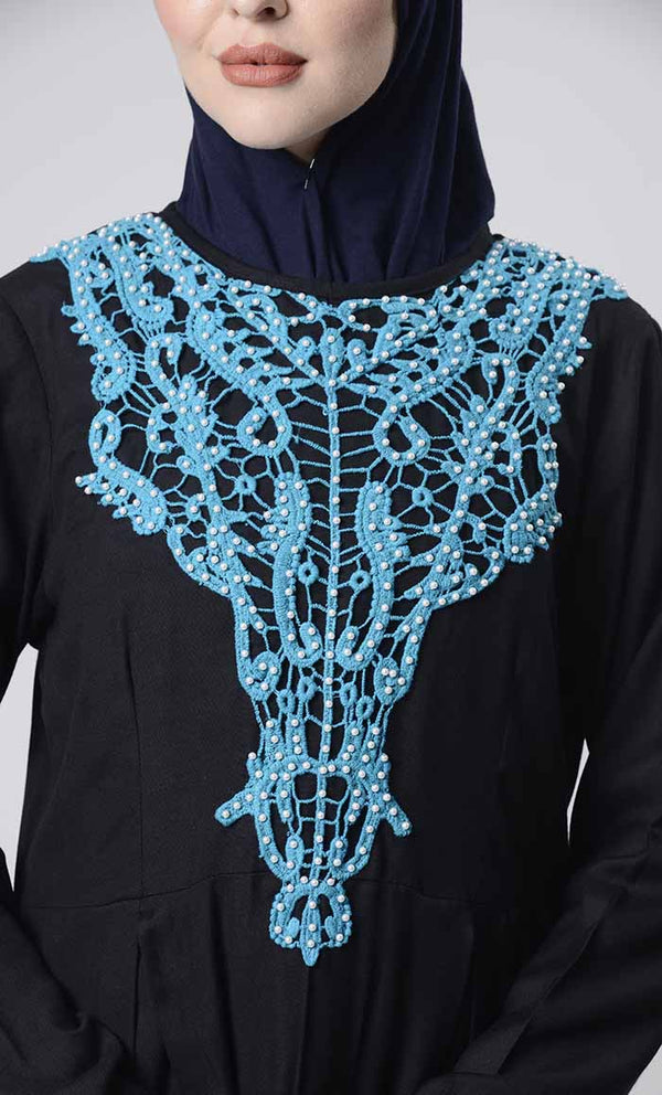 Beautiful Hand Work Neck Patch Abaya With Pockets - EastEssence.com