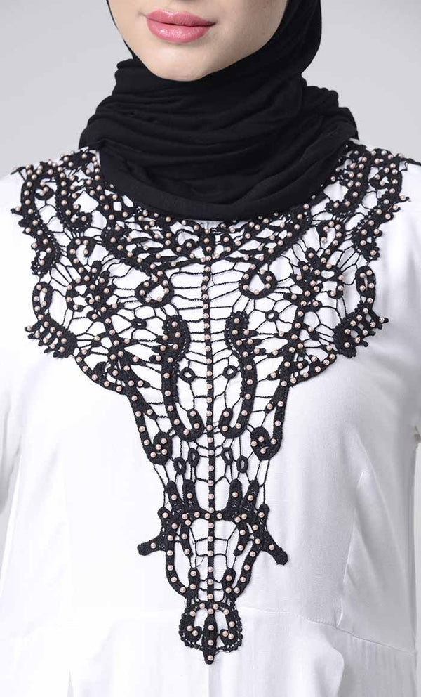 Beautiful Hand Work Neck Patch Abaya With Pockets - EastEssence.com