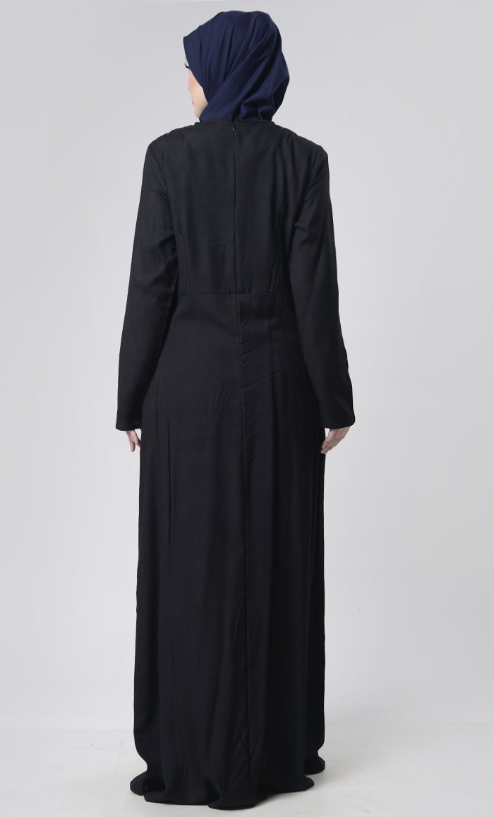 Beautiful Hand Work Neck Patch Abaya With Pockets - EastEssence.com