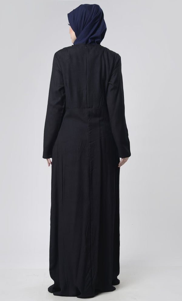 Beautiful Hand Work Neck Patch Abaya With Pockets - EastEssence.com
