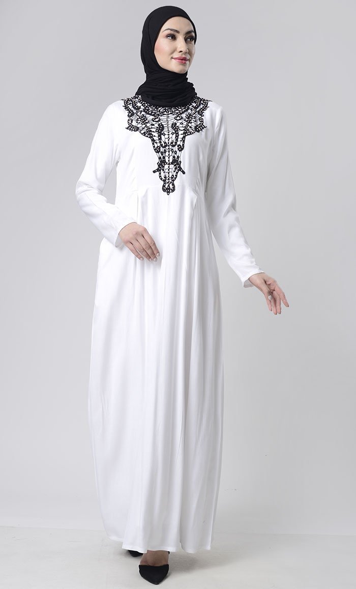 Beautiful Hand Work Neck Patch Abaya With Pockets - EastEssence.com