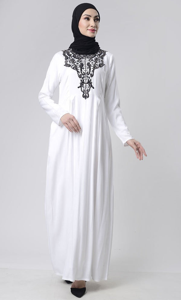 Beautiful Hand Work Neck Patch Abaya With Pockets - EastEssence.com