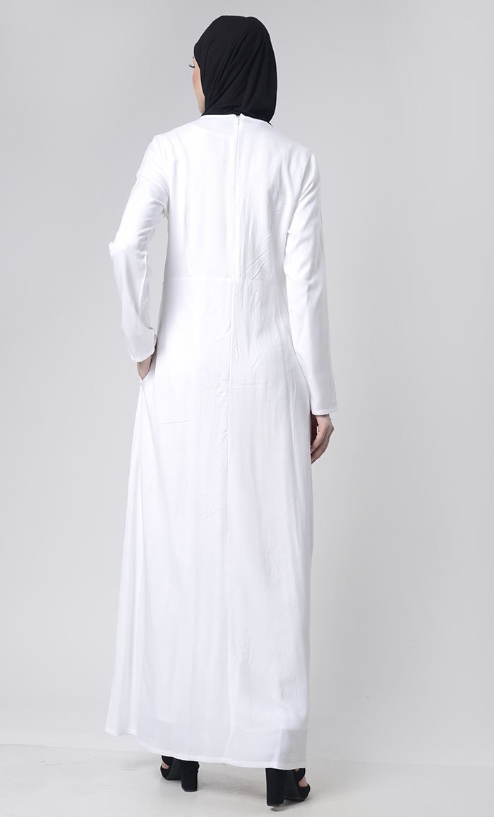 Beautiful Hand Work Neck Patch Abaya With Pockets - EastEssence.com