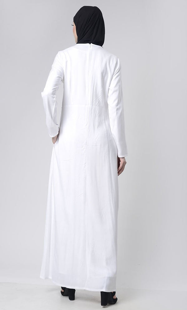 Beautiful Hand Work Neck Patch Abaya With Pockets - EastEssence.com