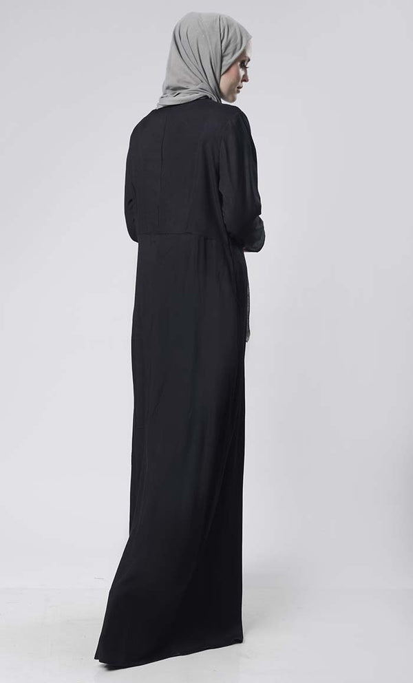 Beautiful Hand Work Neck Patch Abaya With Pockets - EastEssence.com