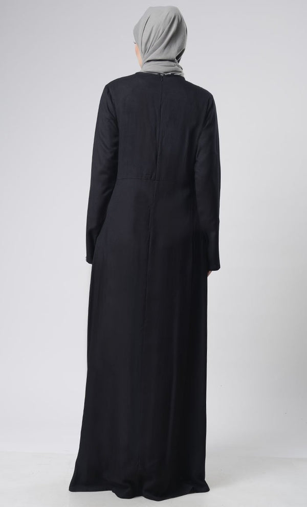 Beautiful Hand Work Neck Patch Abaya With Pockets - EastEssence.com