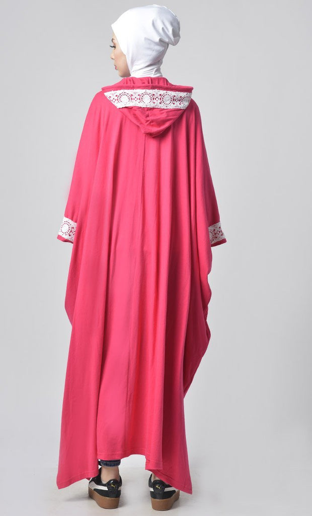 Beautiful Jersey Kaftan Style Dress With White Lace Detailing - EastEssence.com