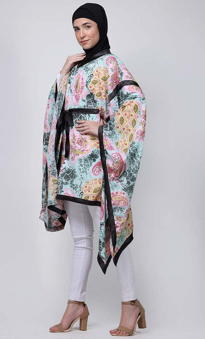 Beautiful Paisley Kaftan Style Printed Tunic With Loose Belt - EastEssence.com