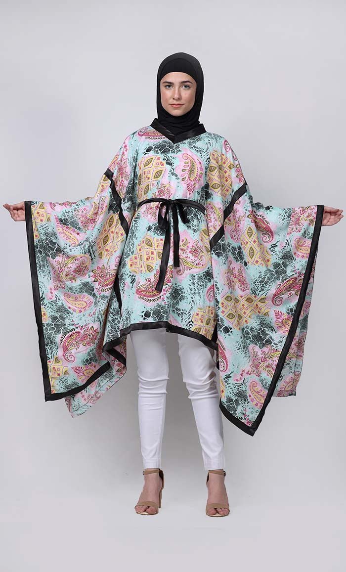 Beautiful Paisley Kaftan Style Printed Tunic With Loose Belt - EastEssence.com