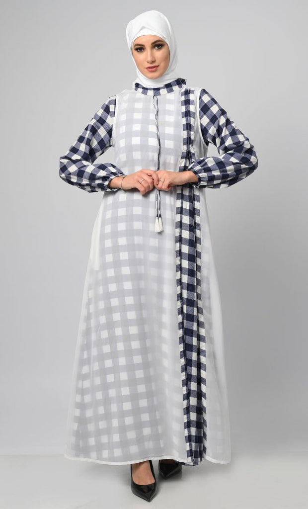 Beautiful White And Blue New Style Abaya - EastEssence.com