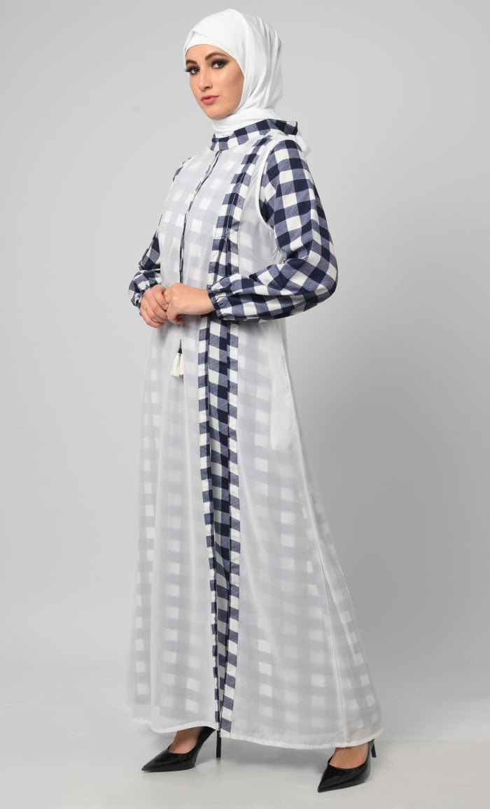 Beautiful White And Blue New Style Abaya - EastEssence.com