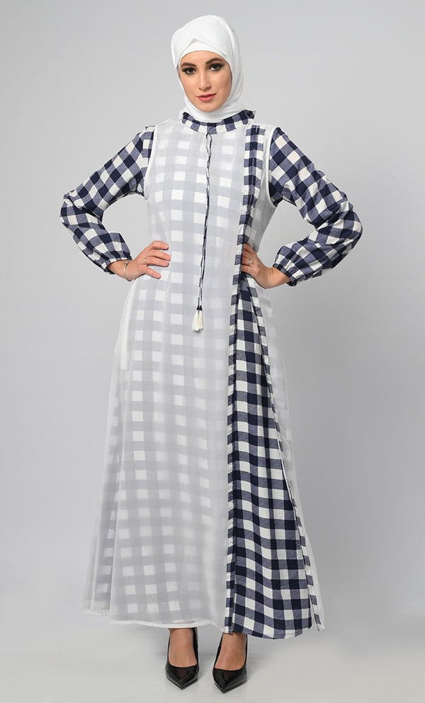 Beautiful White And Blue New Style Abaya - EastEssence.com