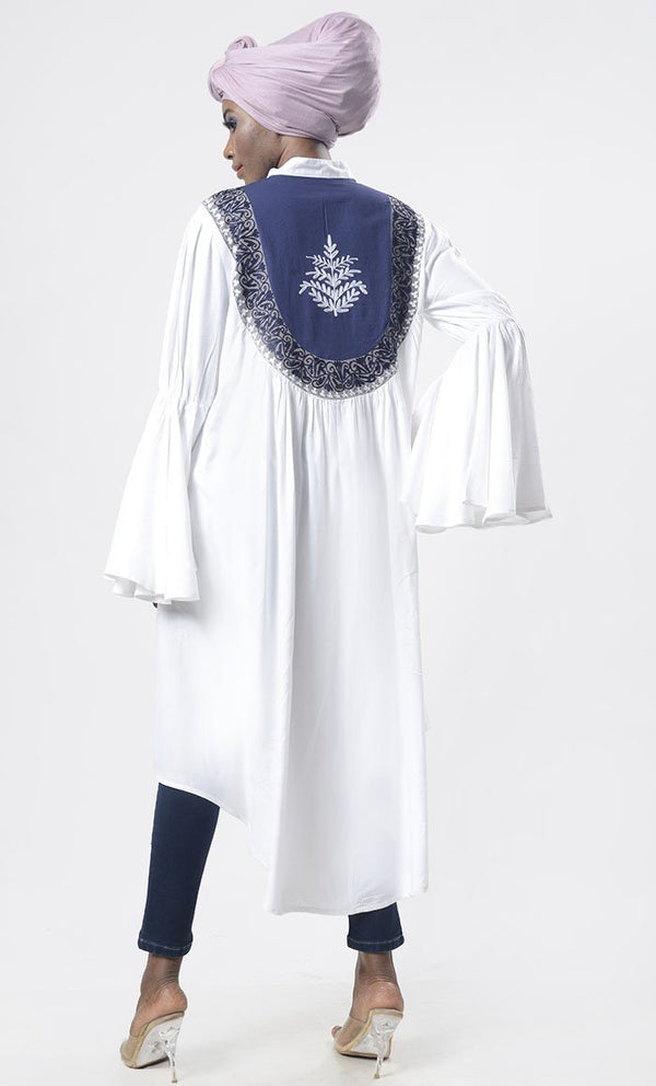 Beautiful White Front Yoke Detailing Long Tunic