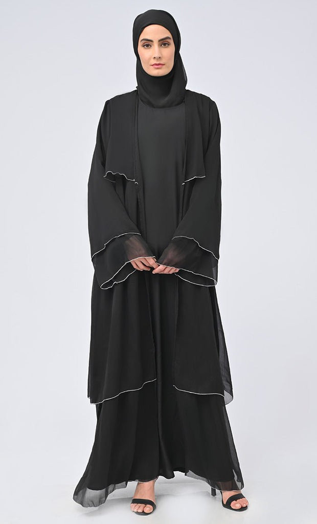 Benazir Arabic Tiered Detailing Georgette Shrug With Crepe Inner - EastEssence.com