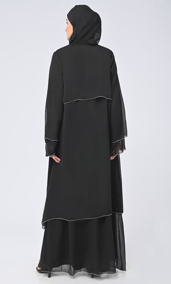 Benazir Arabic Tiered Detailing Chiffon Shrug