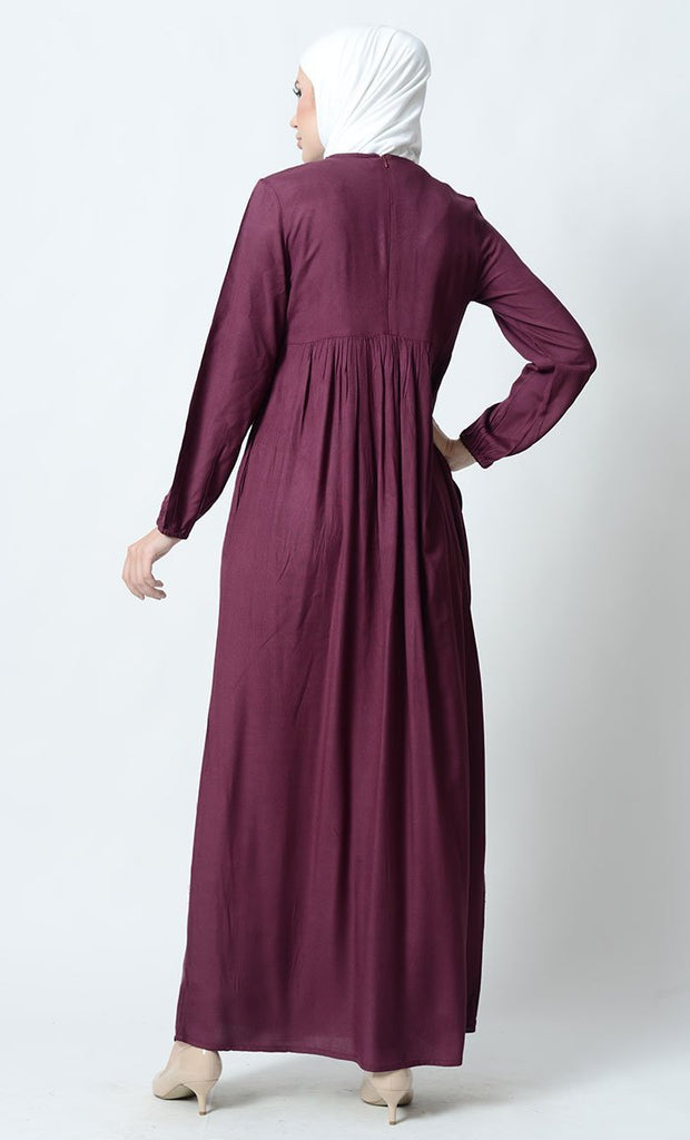 Big Floral Motif Embroidered Rayon Abaya Dress - EastEssence.com