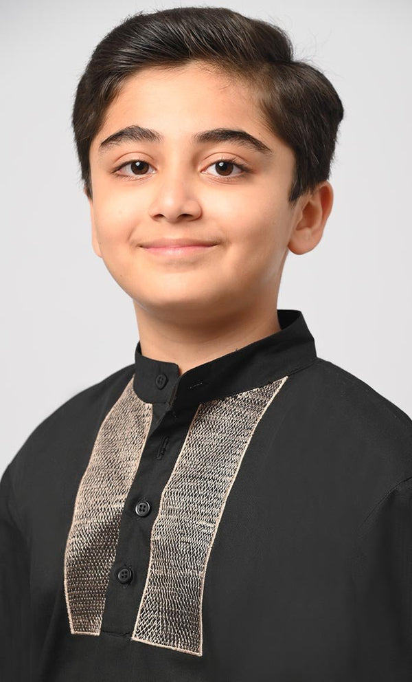 Muslim Boys Black Kurta Pajama Set