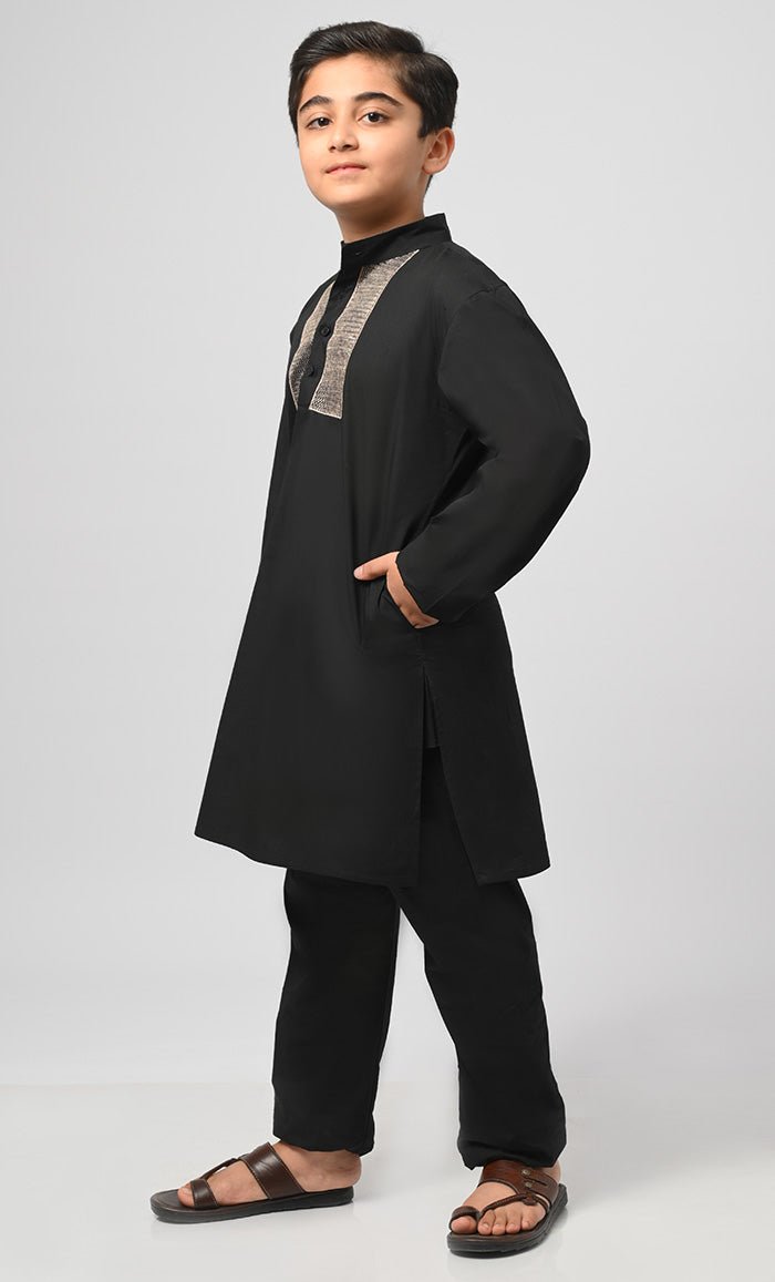 Muslim Boys Black Kurta Pajama Set