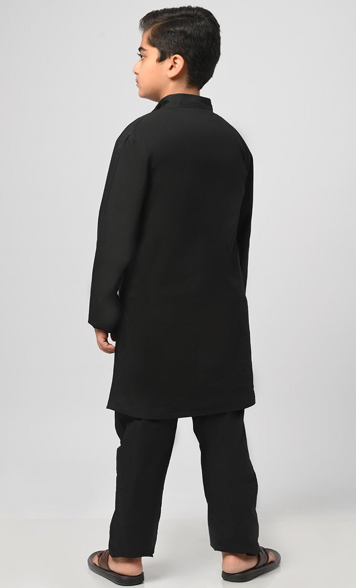 Muslim Boys Black Kurta Pajama Set