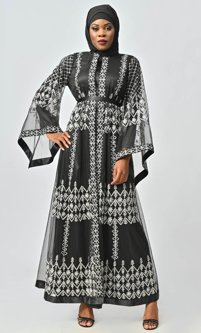 Black Aari And Hand Work Embellished Abaya