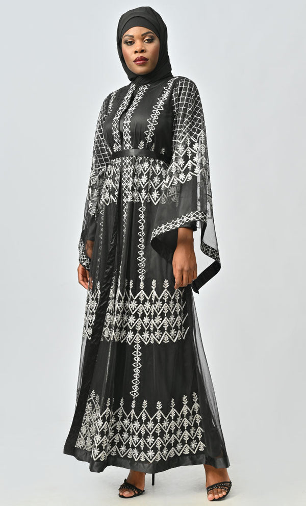 Black Aari And Hand Work Embellished Abaya