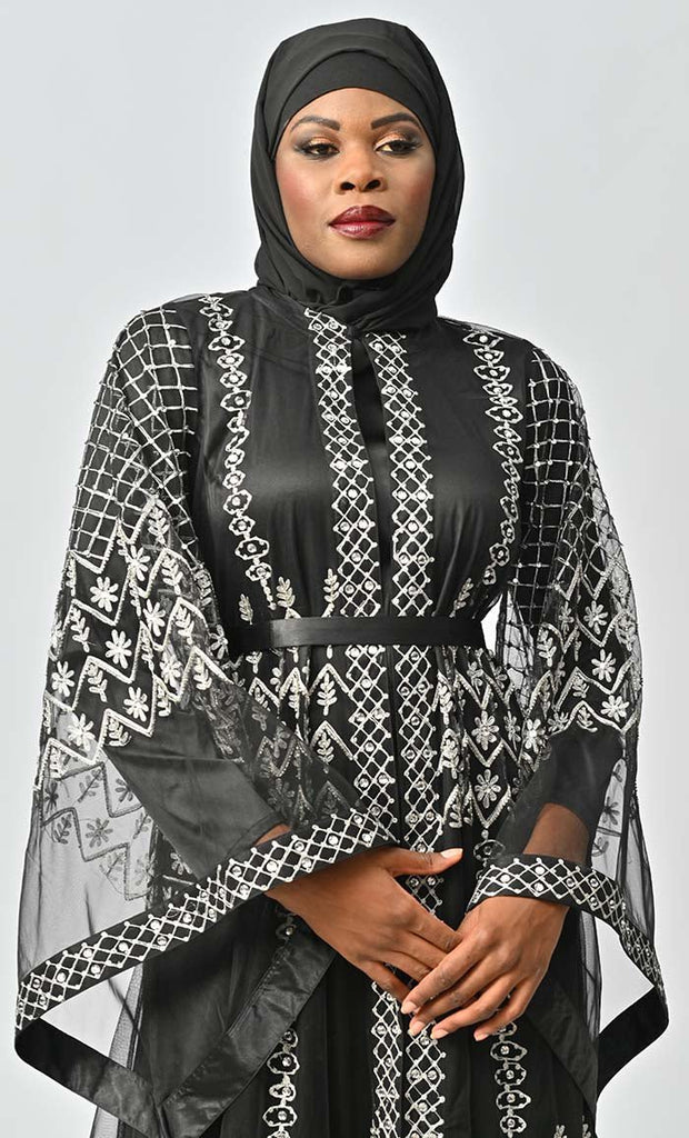 Black Aari And Hand Work Embellished Abaya