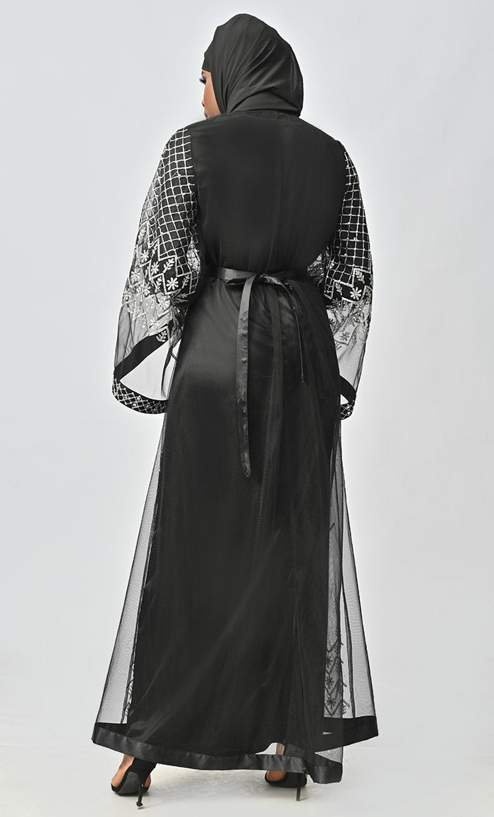 Black Aari And Hand Work Embellished Abaya