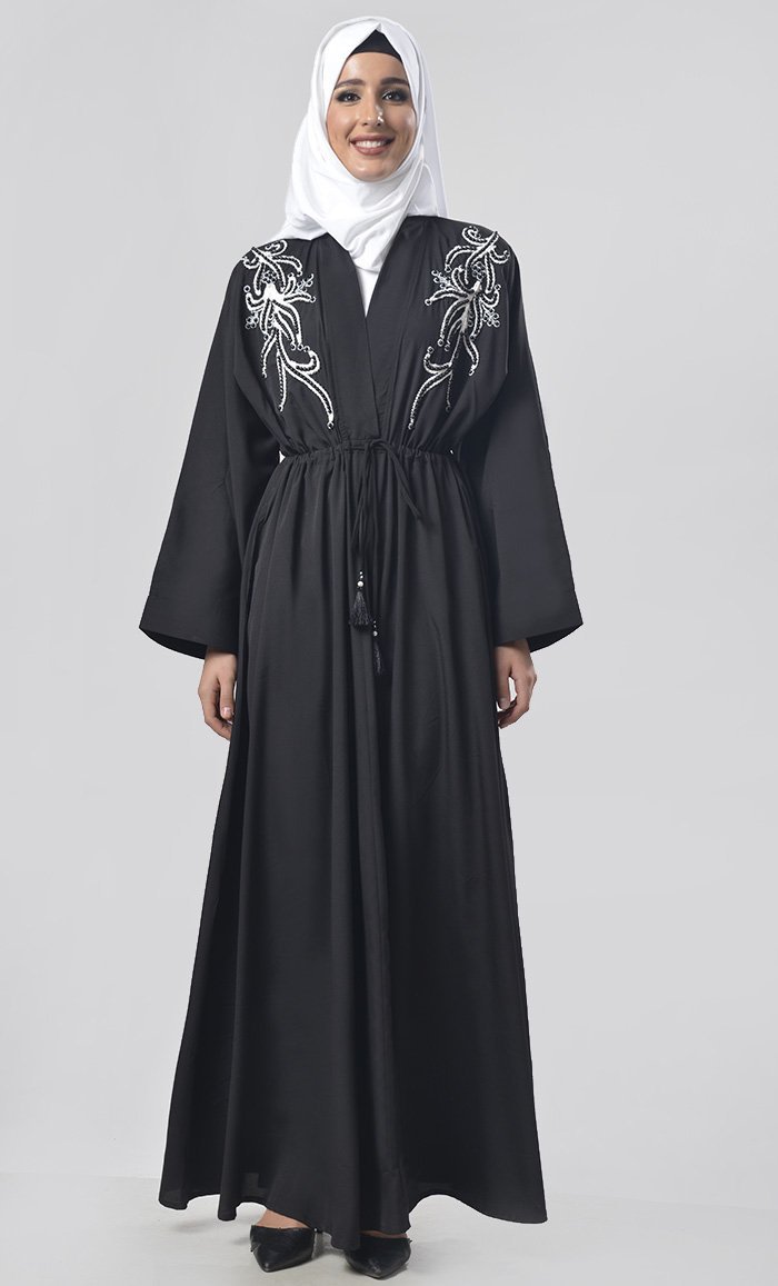 Black Beads And Dori Work Intricate Detailing Abaya - EastEssence.com