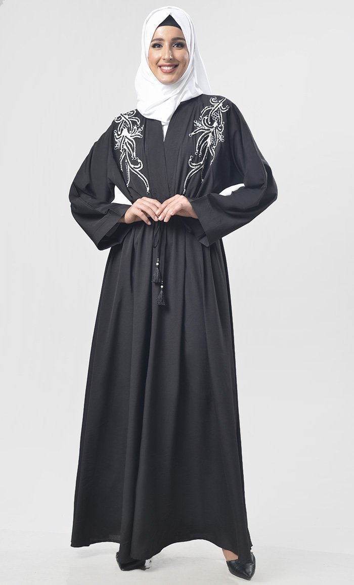 Black Beads And Dori Work Intricate Detailing Abaya - EastEssence.com