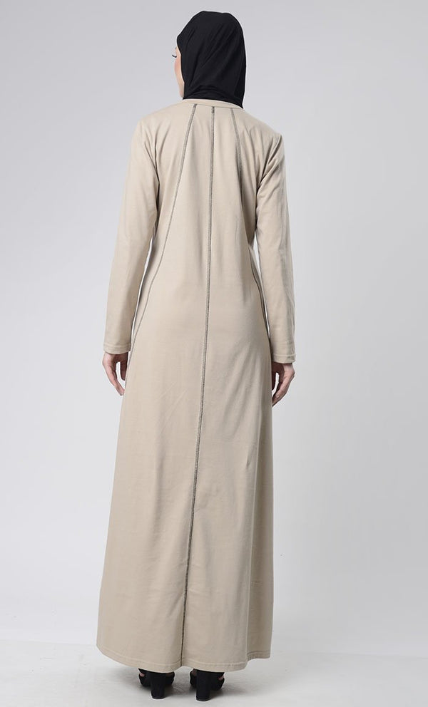 Black Detail Abaya With Pockets - EastEssence.com