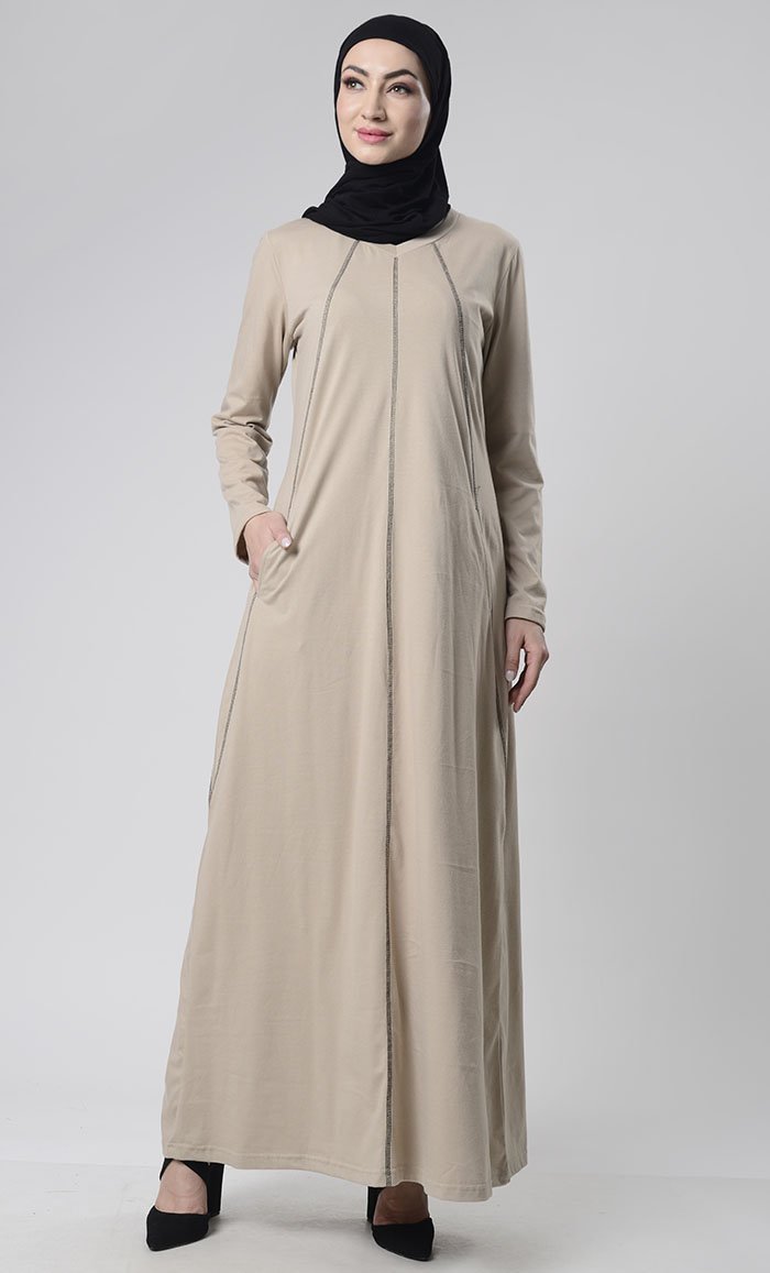 Black Detail Abaya With Pockets - EastEssence.com
