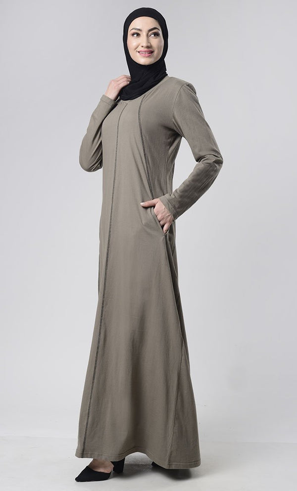 Black Detail Abaya With Pockets - EastEssence.com