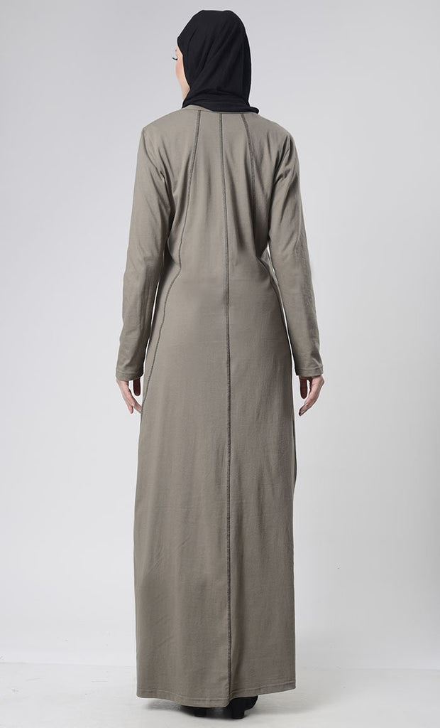 Black Detail Abaya With Pockets - EastEssence.com